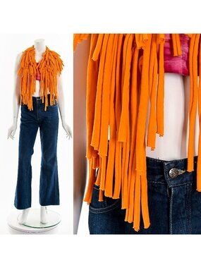 Orange Ragged Lions Mane Fringe Vest y2k
